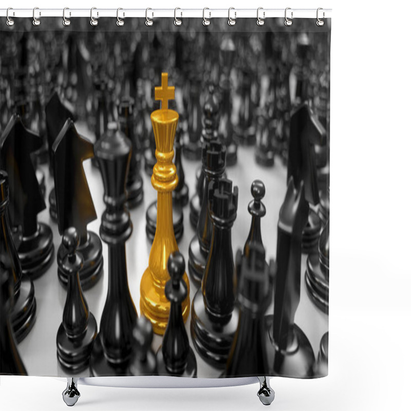 Personality  Golden King Stands Among Various Black Chess Pieces, 3d Illustration Shower Curtains