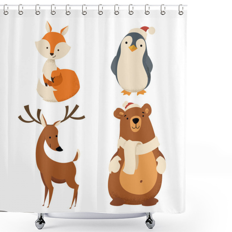 Personality  Set Of Cute Christmas Characters Shower Curtains