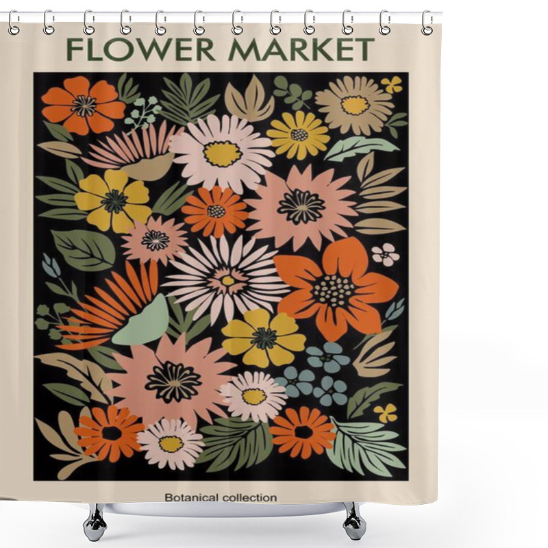 Personality  Abstract Flower Market Posters. Trendy Botanical Wall Art With Floral Design In Earth Tone Sage Green Colors. Modern Naive Groovy Funky Interior Decoration, Paintings. Vector Art Illustration Shower Curtains