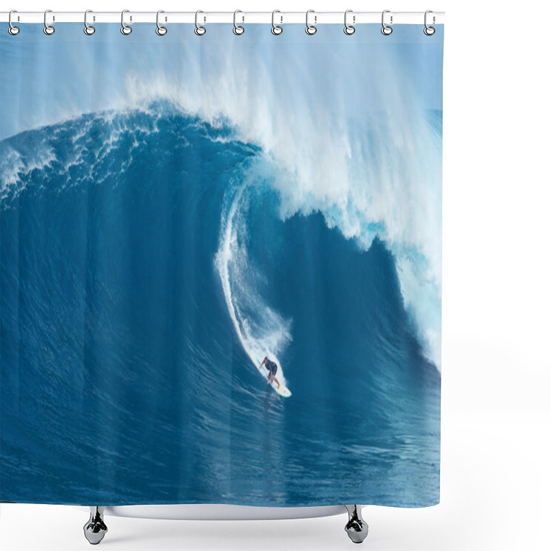 Personality  Surfer Rides GIant Wave At Jaws Shower Curtains