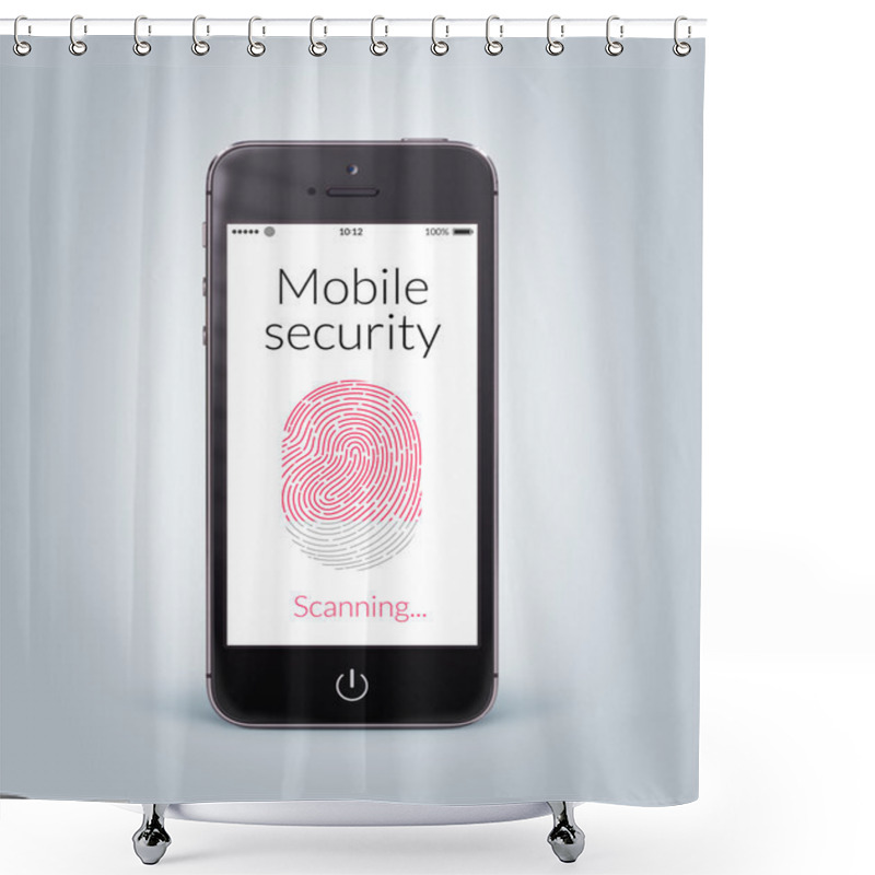 Personality  Front View Of Black Smart Phone With Mobile Security Fingerprint Shower Curtains