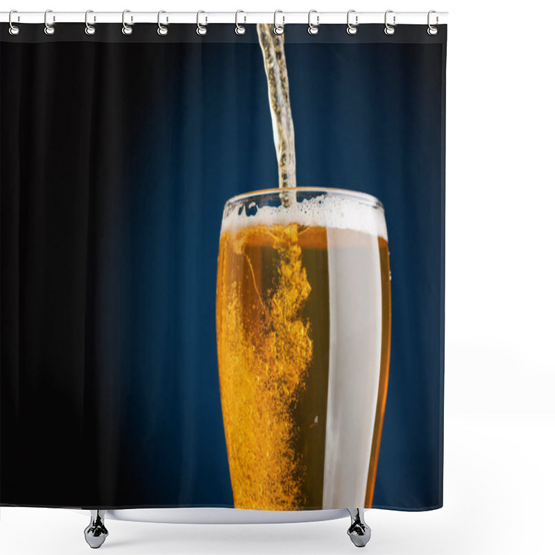 Personality  Pouring Beer On The Bar: Refreshing Draft Brew Closeup. With Copy Space Shower Curtains