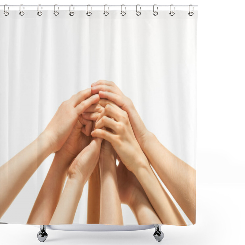 Personality  Successful Team: Many Hands Holding Together Shower Curtains