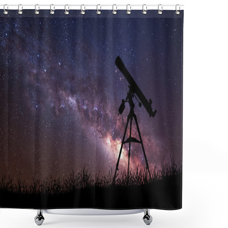 Personality  Infinite Space Background With Silhouette Of Telescope. This Image Elements Furnished By NASA. Shower Curtains