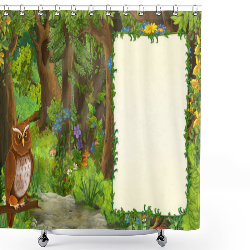 Personality  Cartoon Summer Scene With Bird Eagle With Meadow In The Forest W Shower Curtains