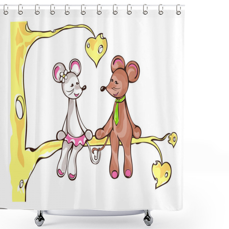 Personality  Couple In Love Sitting On The Tree Branch.  Shower Curtains