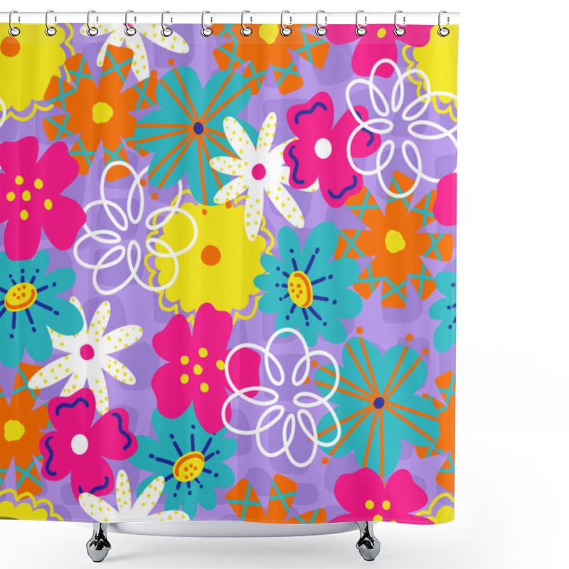 Personality  Bright Spring Retro Florals Vector Seamless Pattern Shower Curtains