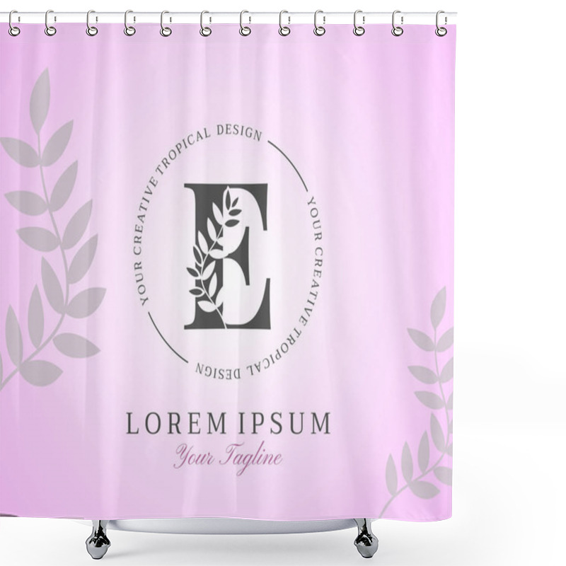 Personality  Feminine Letter E Logo With Nature Leaves Texture Design Logo Icon. Creative Beauty Alphabetical Beauty Nature Logo Template. Shower Curtains