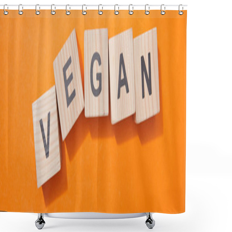 Personality  Panoramic Shot Of Wooden Cubes With Letters On Orange Surface Shower Curtains