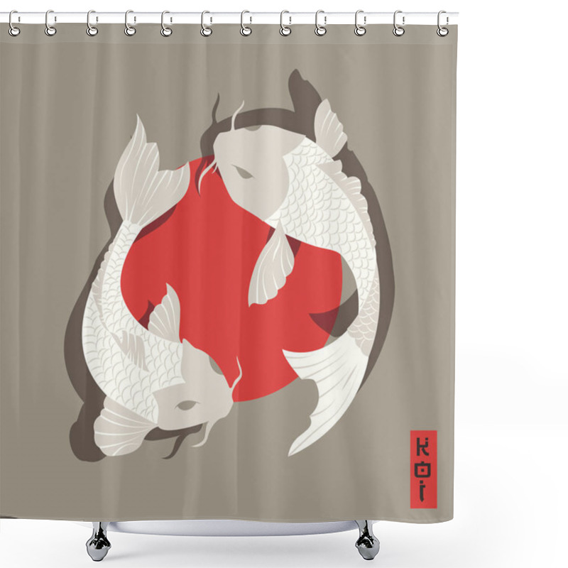 Personality  Two Carp Koi Fish Swimming Around Sun, Traditional Japanese Style Shower Curtains