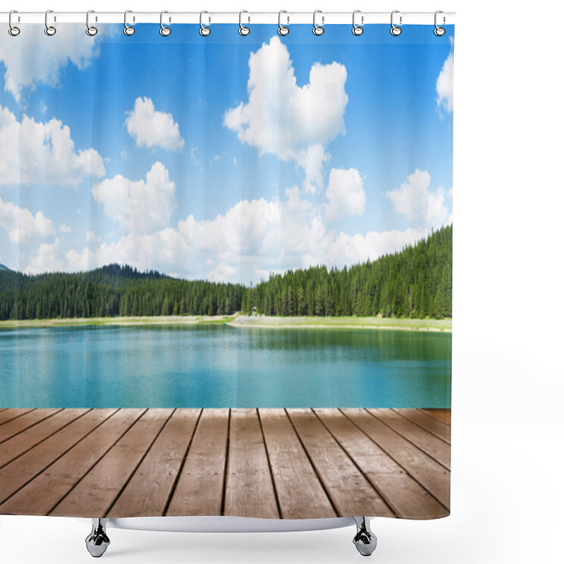 Personality  View On Calm Lake Shower Curtains