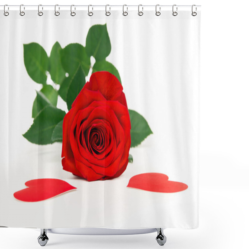 Personality  Flower Red Rose With Hearts Isolated Shower Curtains