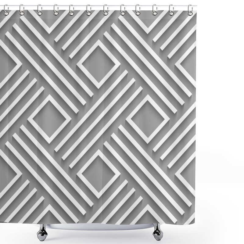 Personality  Gray Crossed Lines And Squares Seamless Shower Curtains