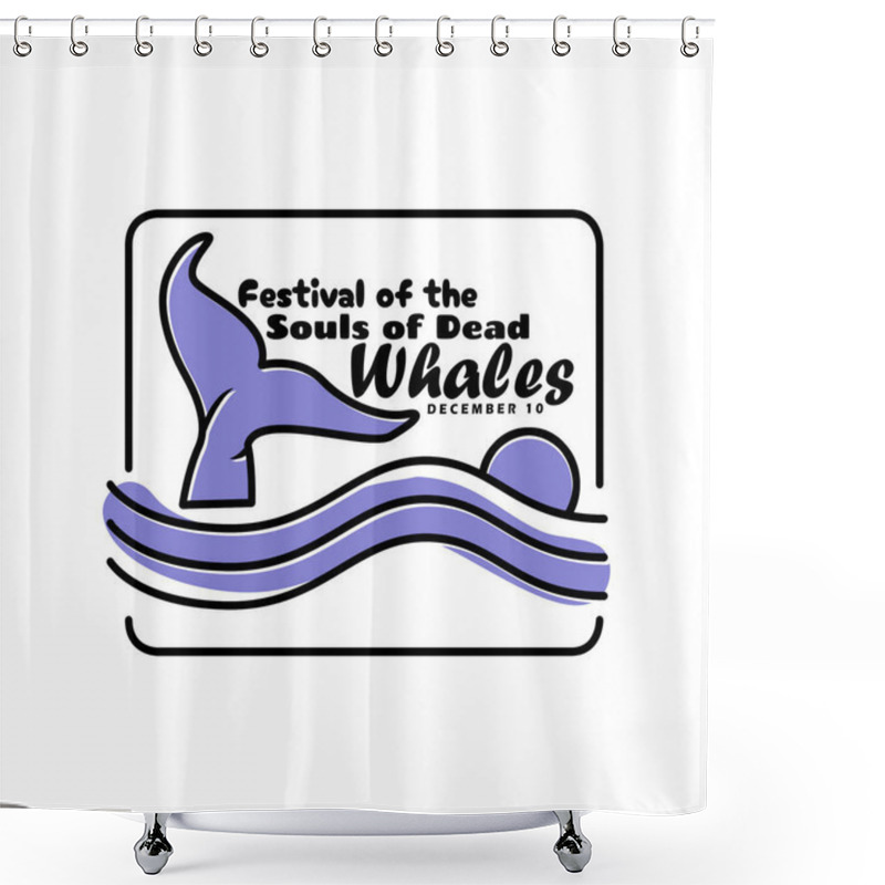 Personality  Festival For The Souls Of Dead Whales To Celebrate On December 10th. Illustration Of A Whale's Tail Fin In The Sea At Sunset. Shower Curtains