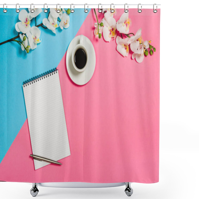 Personality  Flat Lay Photo Of A Creative Freelancer Woman Workspace Desk With Copy Space Background. Shower Curtains