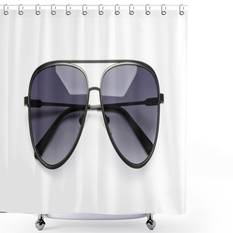 Personality  Sunglasses Aviator Isolated On White Background. Sun Glasses Summer Accessories Black Color. Front View Shower Curtains