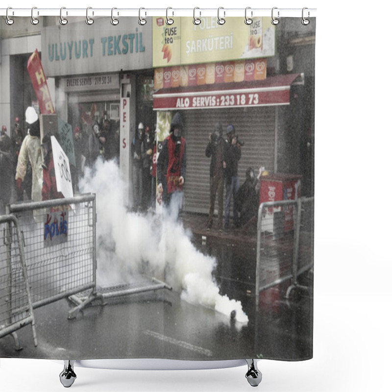 Personality  TURKEY, Istanbul: Turkish Police Used Water Canon And Tear Gas T Shower Curtains