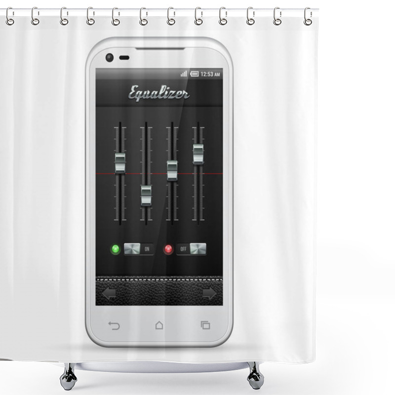 Personality  UI Mobile Application Metal Controls Set. White Smartphone 480x800. Equalizer, Audio, Video, Player, Button, Lamp, Indicator. Web Design Elements. Software. Vector User Interface EPS10 Shower Curtains