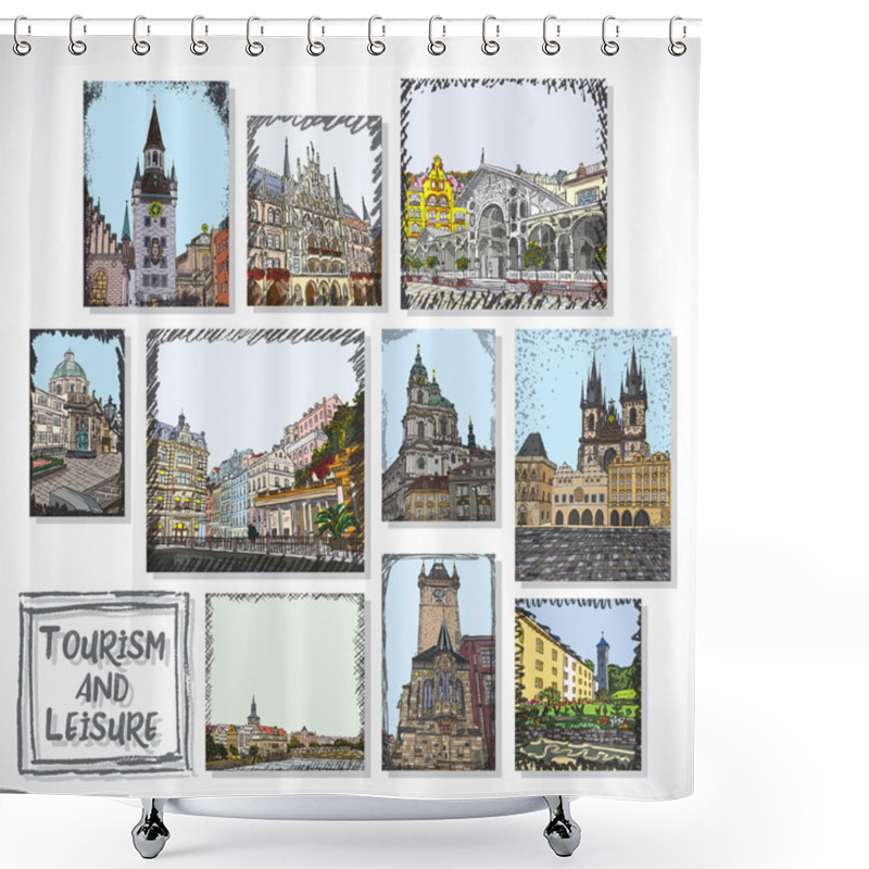 Personality  Set Of Creative Artistic Travel Invitations Shower Curtains