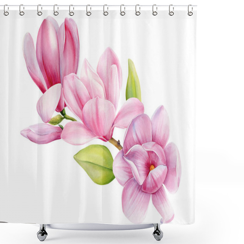 Personality  Watercolor Magnolia Blooms Clipart, Elegant Pink Flowers Hand-Painted On White Background For Wedding Invitations And Graphic Design. High Quality Illustration Shower Curtains