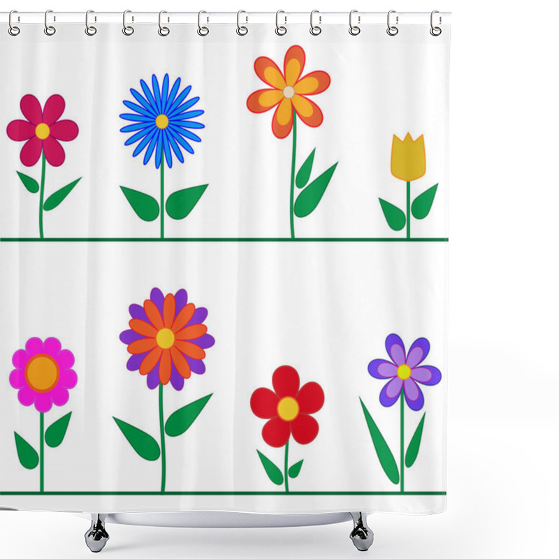 Personality  Various Simple Bright Vector Flowers.Set Of Different Plants.Floral, Botanical,nature.Collection Of Flowers With Green Leaves Growing On The Ground.Living Flora.Multi-colored Vector Illustration Shower Curtains