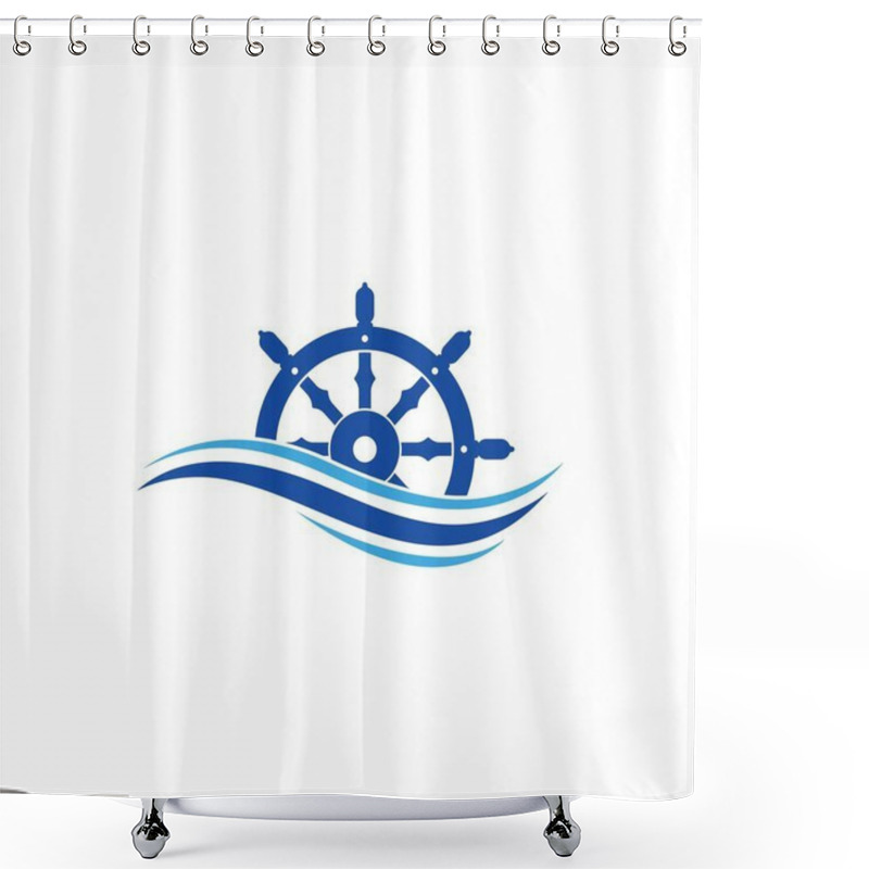 Personality  Ship Steering Logo Vector Icon Illustration Template Shower Curtains