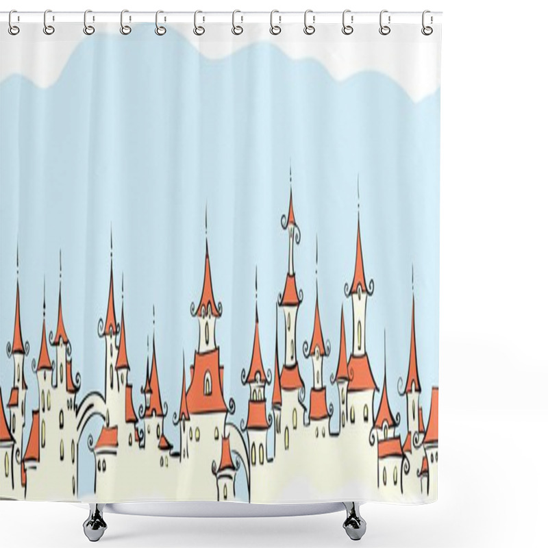 Personality  Seamless Pattern With Town Shower Curtains