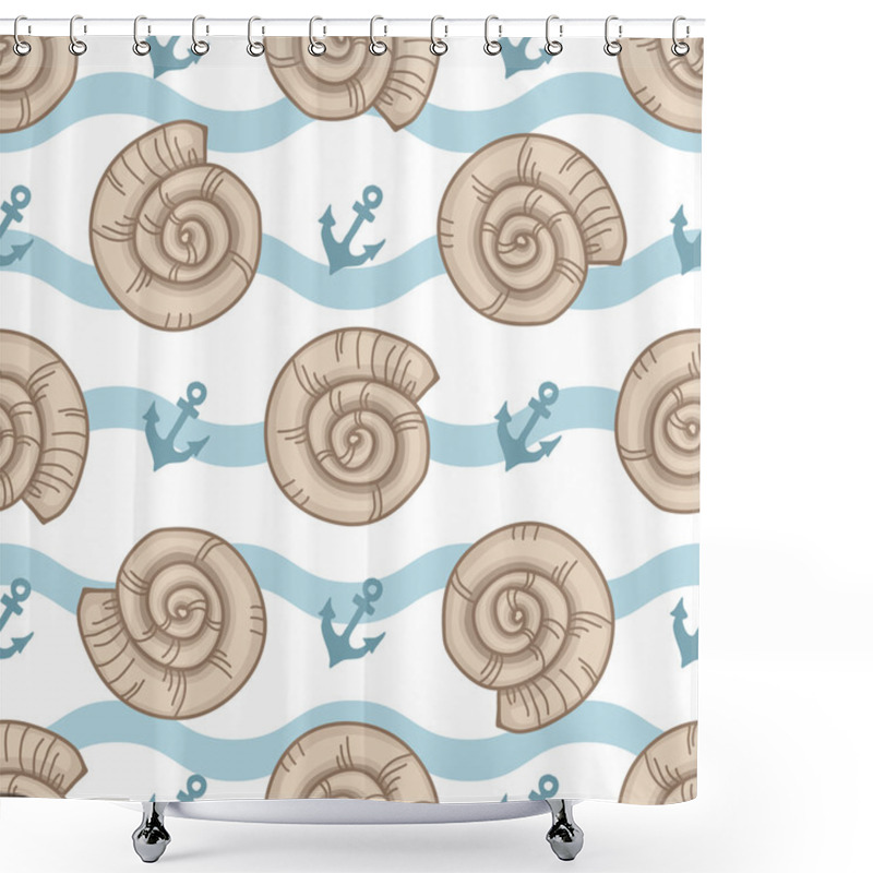 Personality  Seamless Pattern With Seashells Shower Curtains