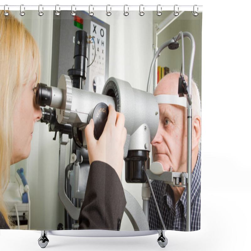 Personality  Older Man Having Eye Examination Shower Curtains