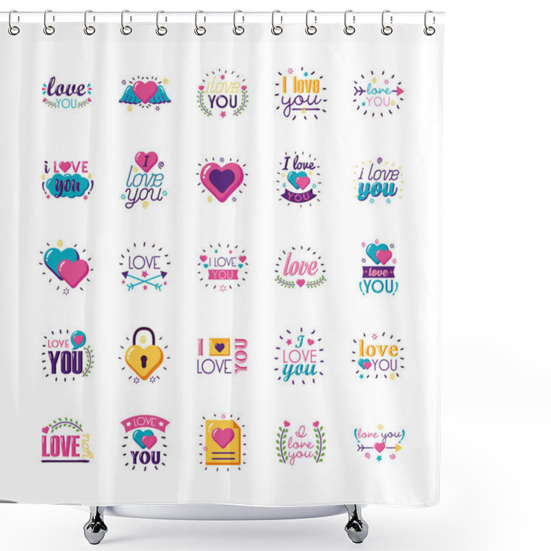 Personality  I Love You Texts Flat Style Icon Set Vector Design Shower Curtains