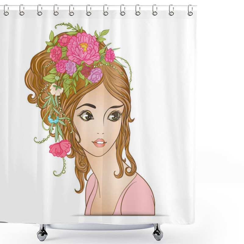 Personality  A Young Beautiful Girl With A Flower Wreath On His Head. Shower Curtains