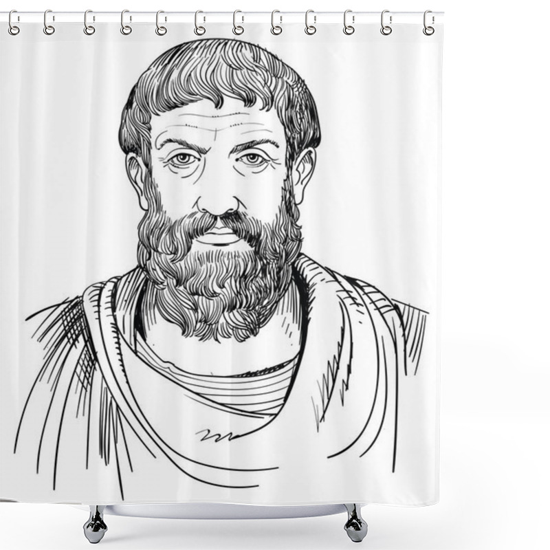 Personality  Greek Philosopher Epicurus Portrait In Line Art Illustration Shower Curtains