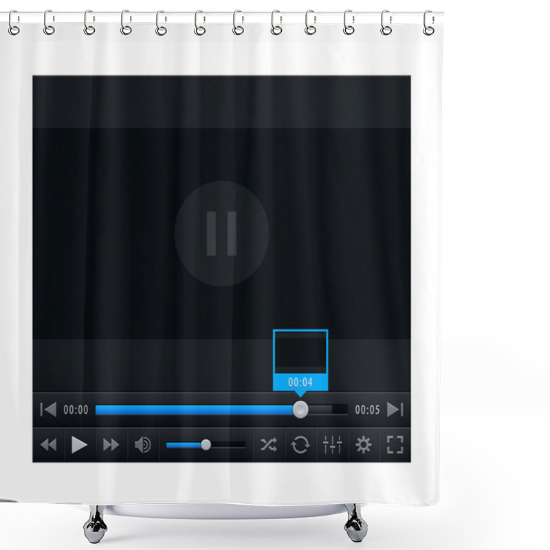 Personality  Media Player Ui Interface With Video Loading Bar And Additional Movie Buttons. Variation 02 - Blue Color. Modern Classic Dark Style. This Vector Illustration Design Element Saved In 10 Eps Shower Curtains