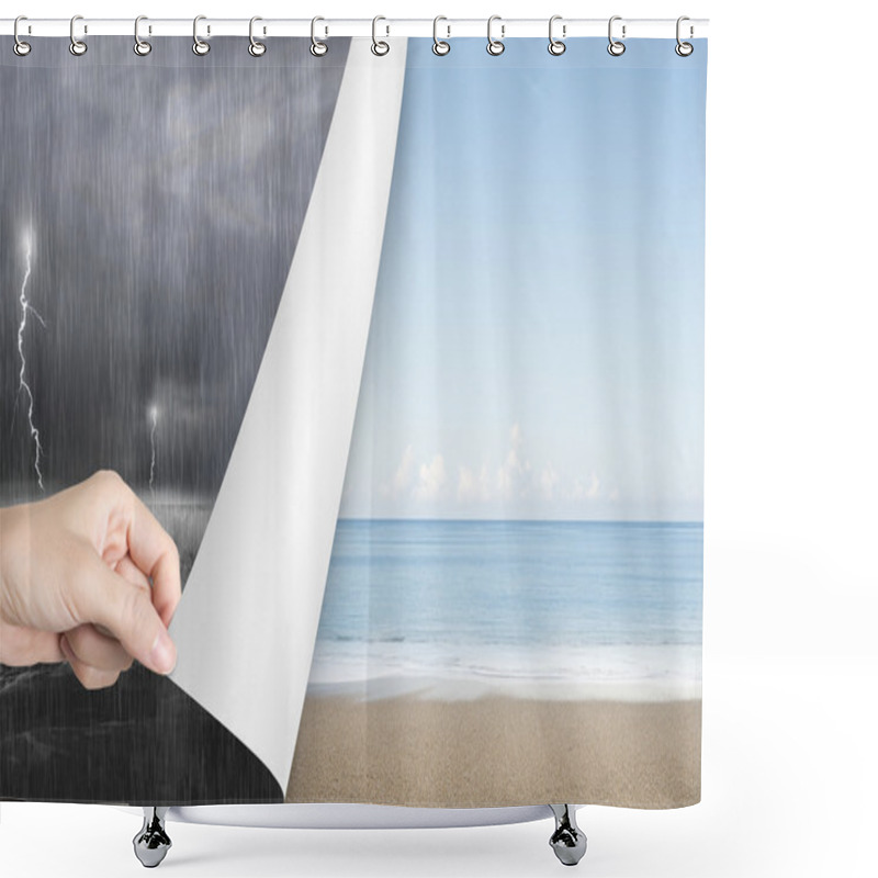 Personality  Woman Hand Open Calm Beach Page Replace Stormy Ocean Shower Curtains