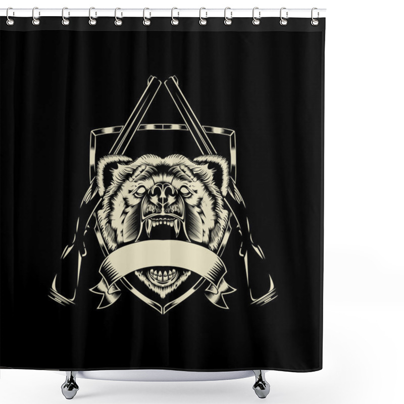 Personality  Illustration Of Angry Bear Head. Black And White Style. Shower Curtains