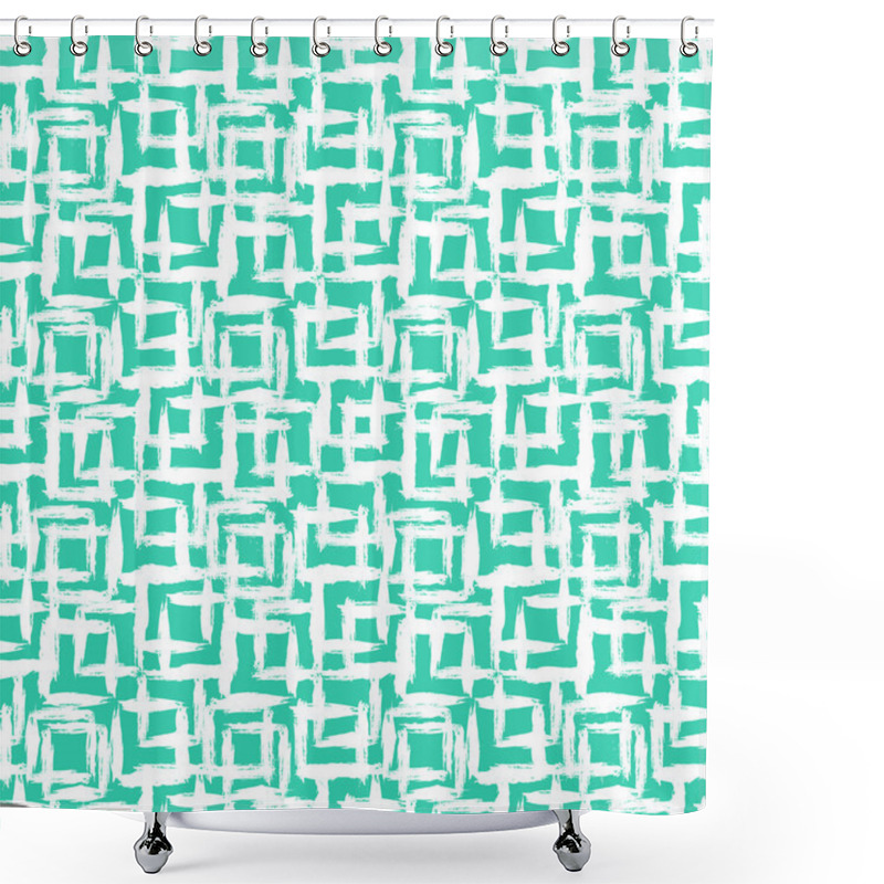 Personality  Geometric Pattern With Small Hand Painted Squares Shower Curtains