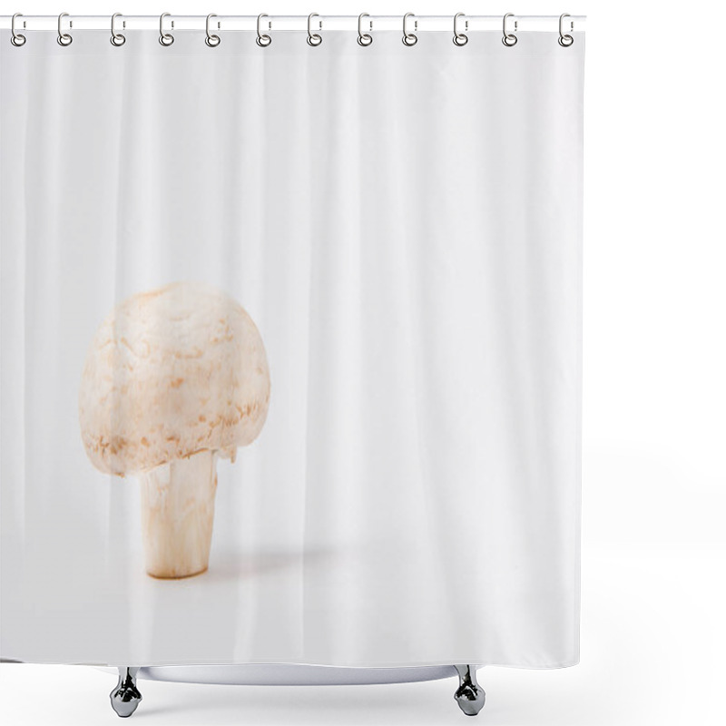 Personality  Raw Champignon Mushroom Laying On White Background Shower Curtains