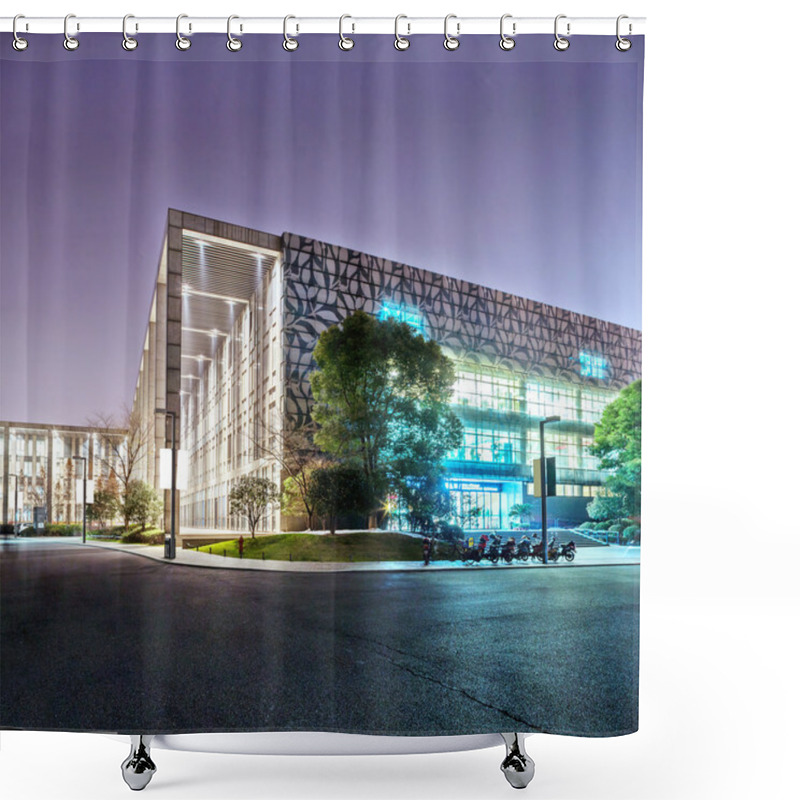 Personality  Exterior Of Modern Building At Night Shower Curtains