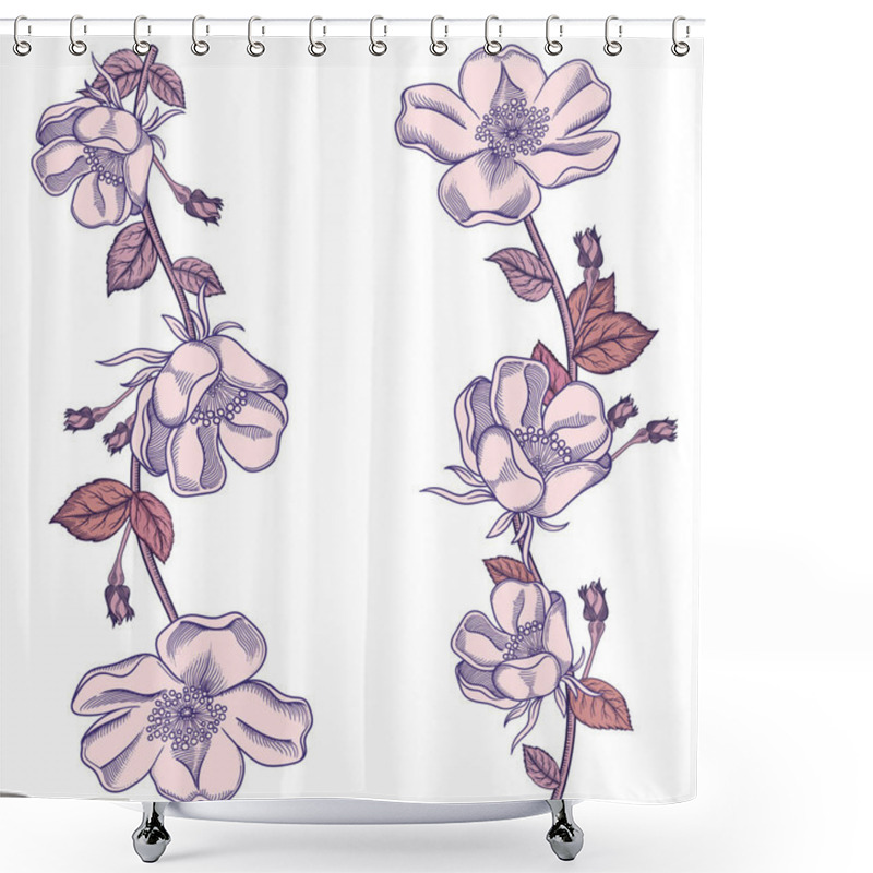 Personality  Blooming Apple Tree Flowers,detailed Hand Drawn Branch Of Apple Tree Blossom Illustration.Vector Romantic Decorative Flowering Drawing . Objects Isolated On White Background.Original Floral Decor Shower Curtains