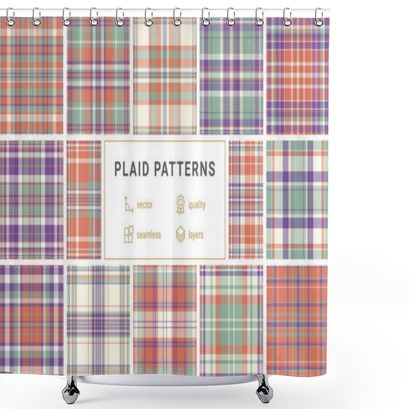 Personality  Twelve Seamless Plaid Patterns In Muted Coral, Sage Green, And Purple Hues.  Perfect For Textile Design, Wallpaper, Or Website Backgrounds.  High-resolution Vector File, Layered For Easy Editing. Shower Curtains