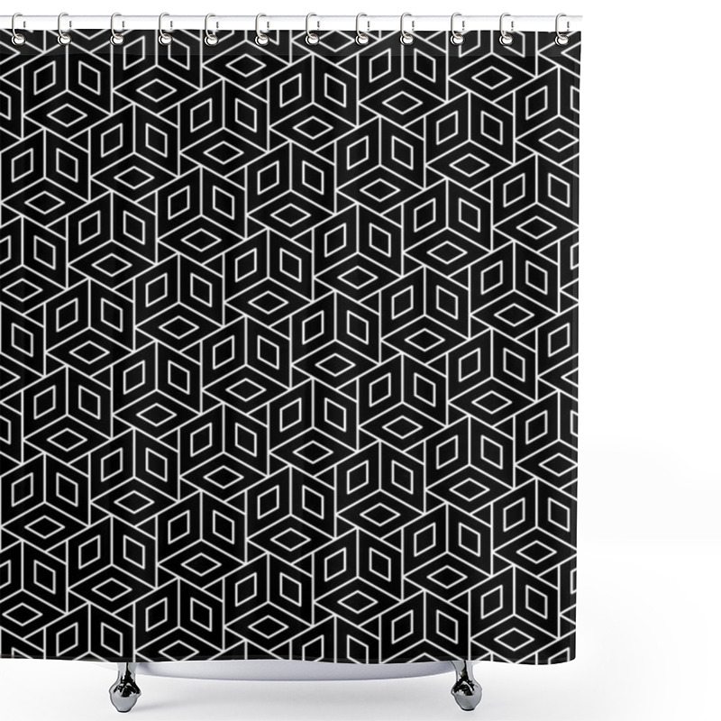 Personality  Vector Modern Seamless Geometry Pattern Cubes, Black And White Abstract Geometric Background, Trendy Print, Monochrome Retro Texture, Hipster Fashion Design Shower Curtains