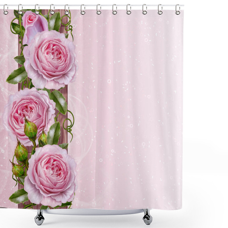 Personality  Floral Background In Pastel Pink Tone. Garland Of Tender Roses,  Shower Curtains