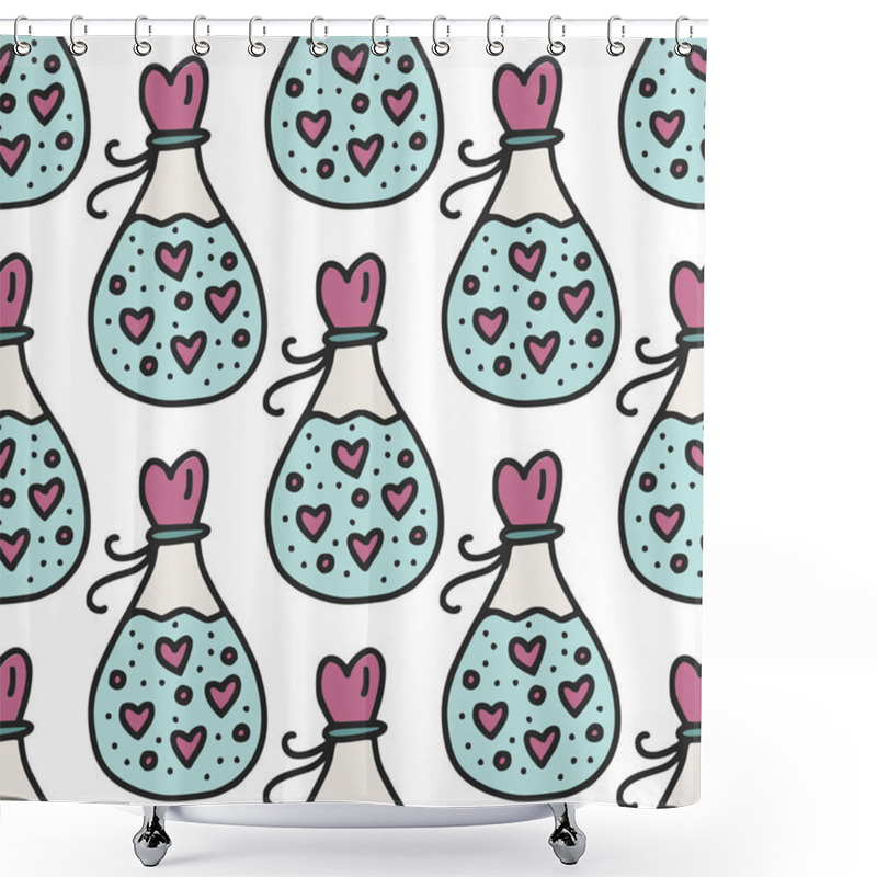 Personality  Vector Seamless Pattern With Bottles With Love Elixir. Shower Curtains