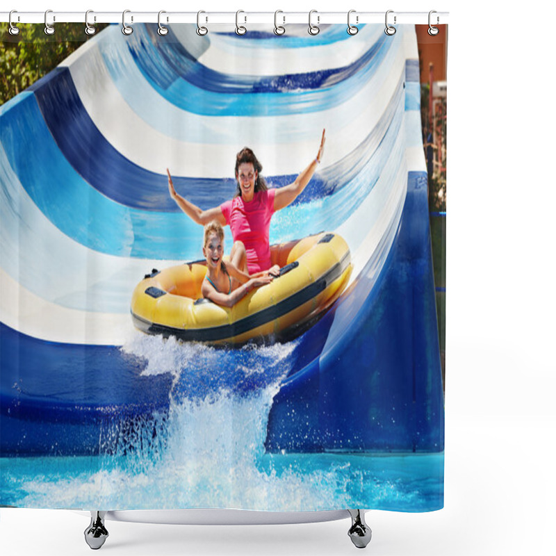 Personality  Child With Mother On Water Slide At Aquapark. Shower Curtains