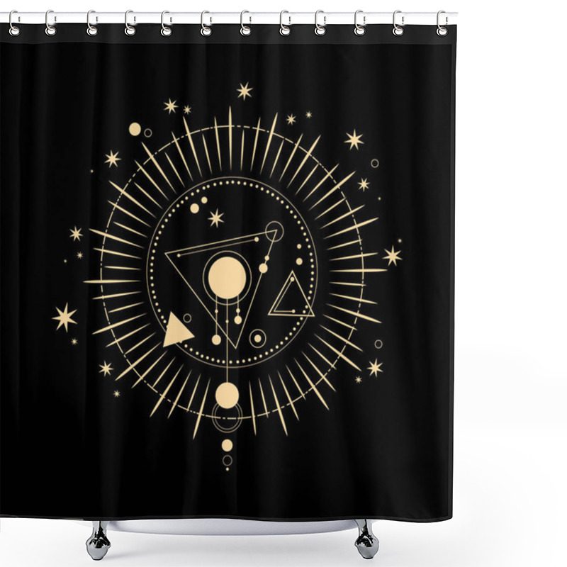 Personality  Esoteric Composition Of Golden Sun And Geometric Shapes Shower Curtains