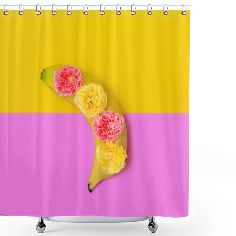 Personality  Banana In Flowers. Minimal Flat Lay Fruits Art Shower Curtains