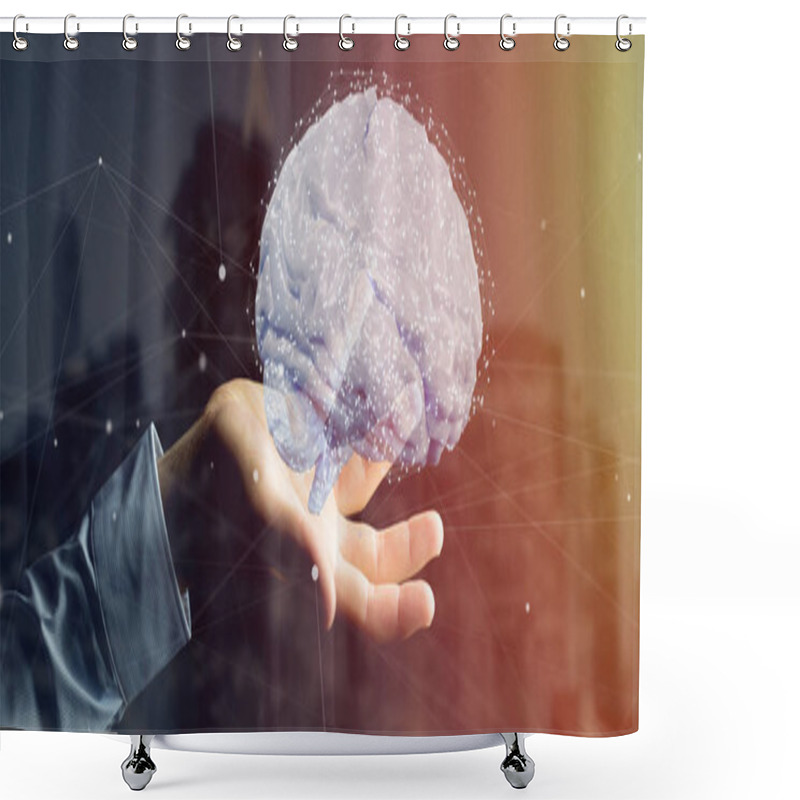 Personality  View Of A Businessman Holding A 3d Rendering Artificial Brain Shower Curtains