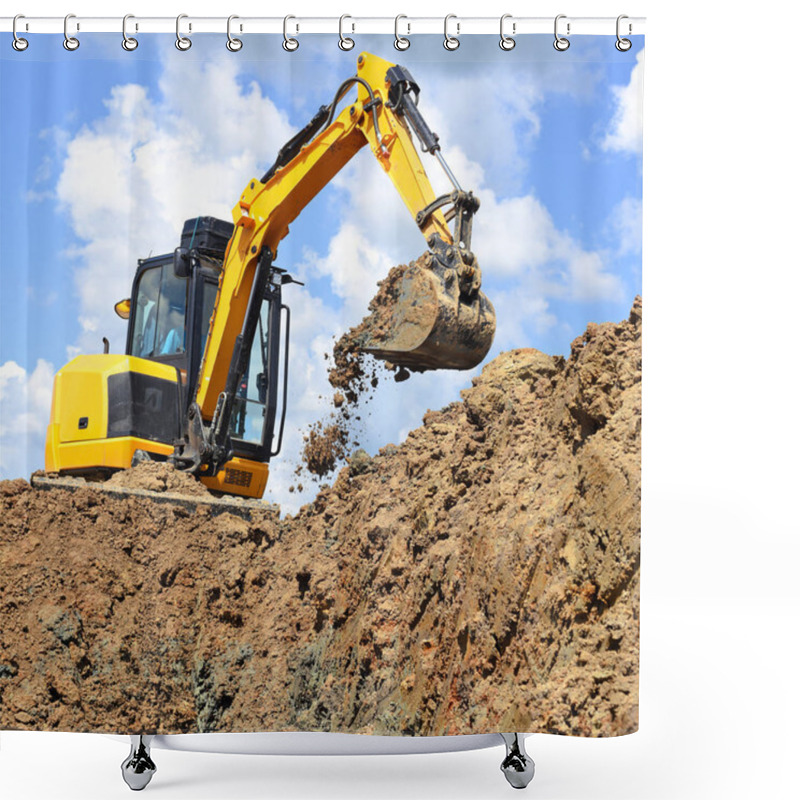 Personality  . A Dredge On A Building Site In An Industrial Landscape. Shower Curtains