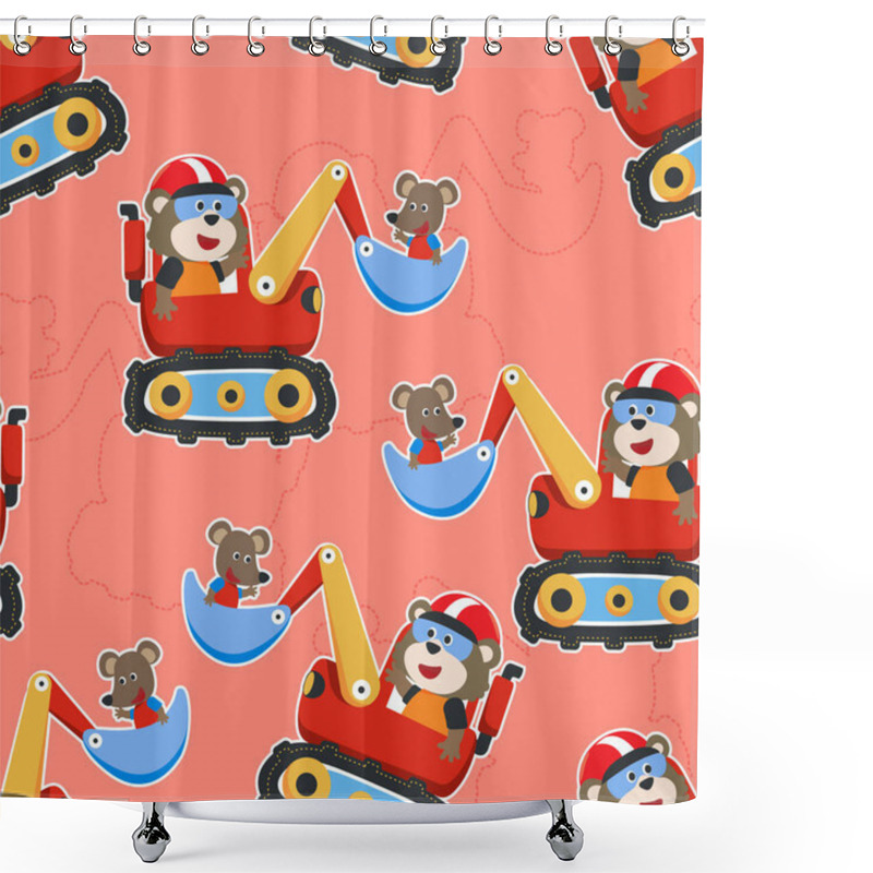 Personality  Seamless Pattern Texture Of Heavy Tool With Cute Animal For Fabric Textile, Nursery, Baby Clothes, Background, Textile, Wrapping Paper And Other Decoration. Shower Curtains