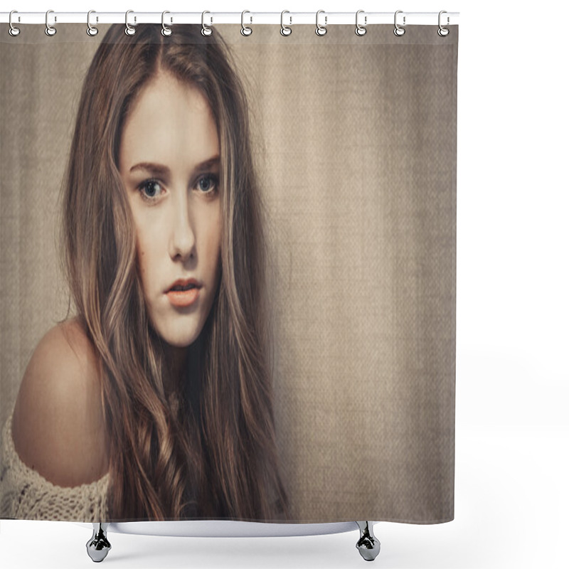 Personality  Young Beautiful Girl Looking At Camera, Dramatic Look, Art Portrait Shower Curtains